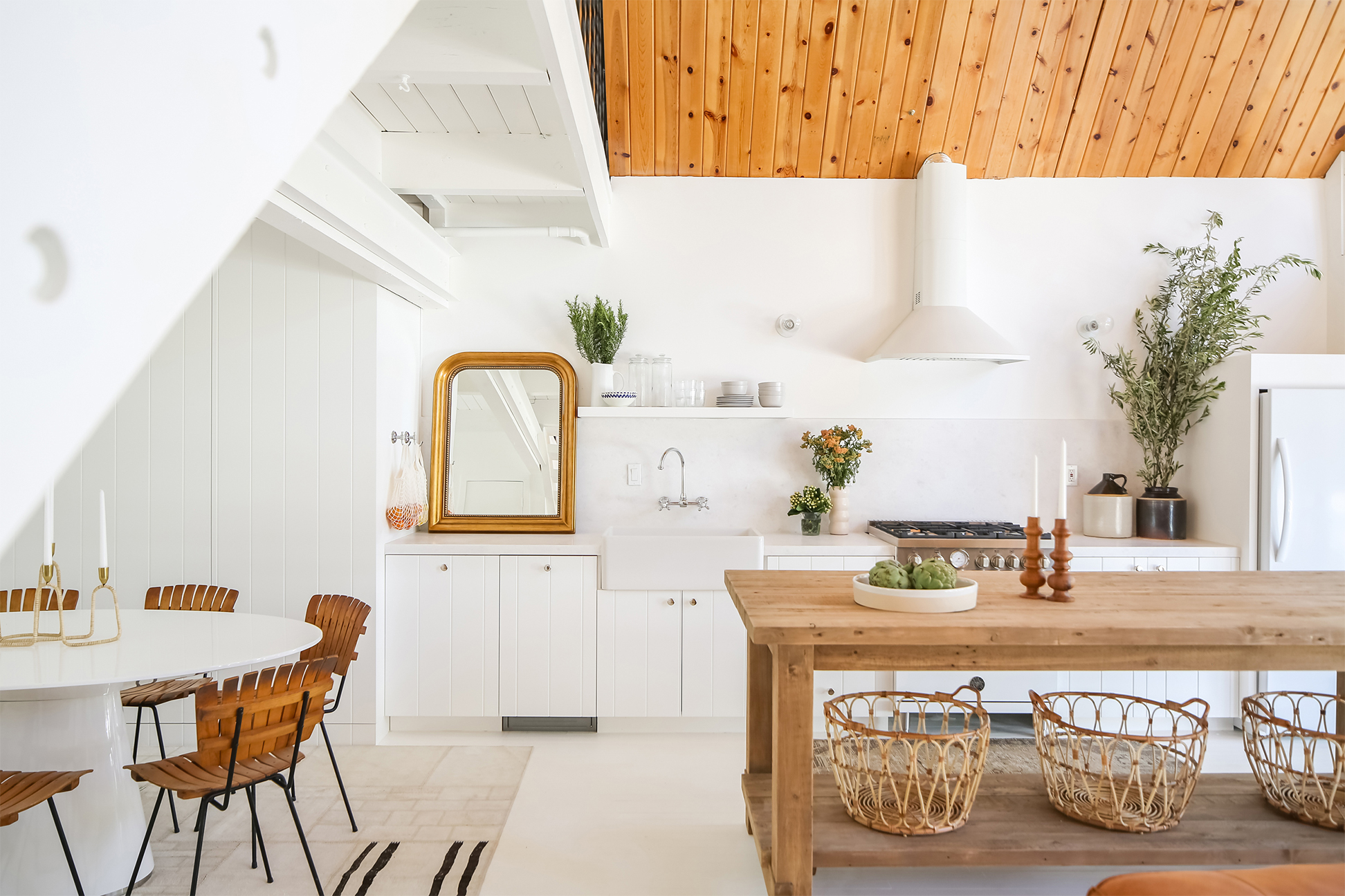 wood ceiling aframe cabin