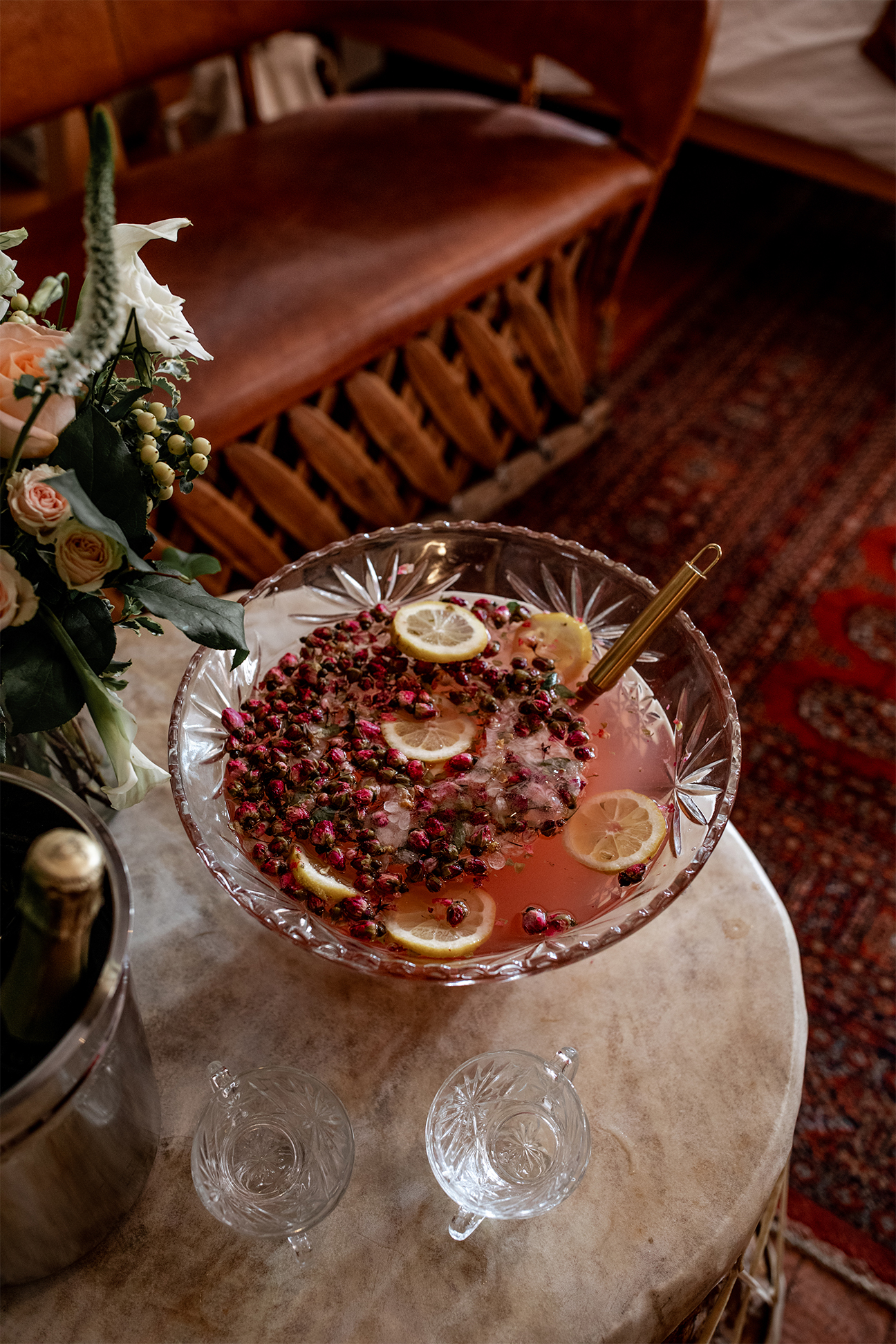 pinkish punch in a bowl