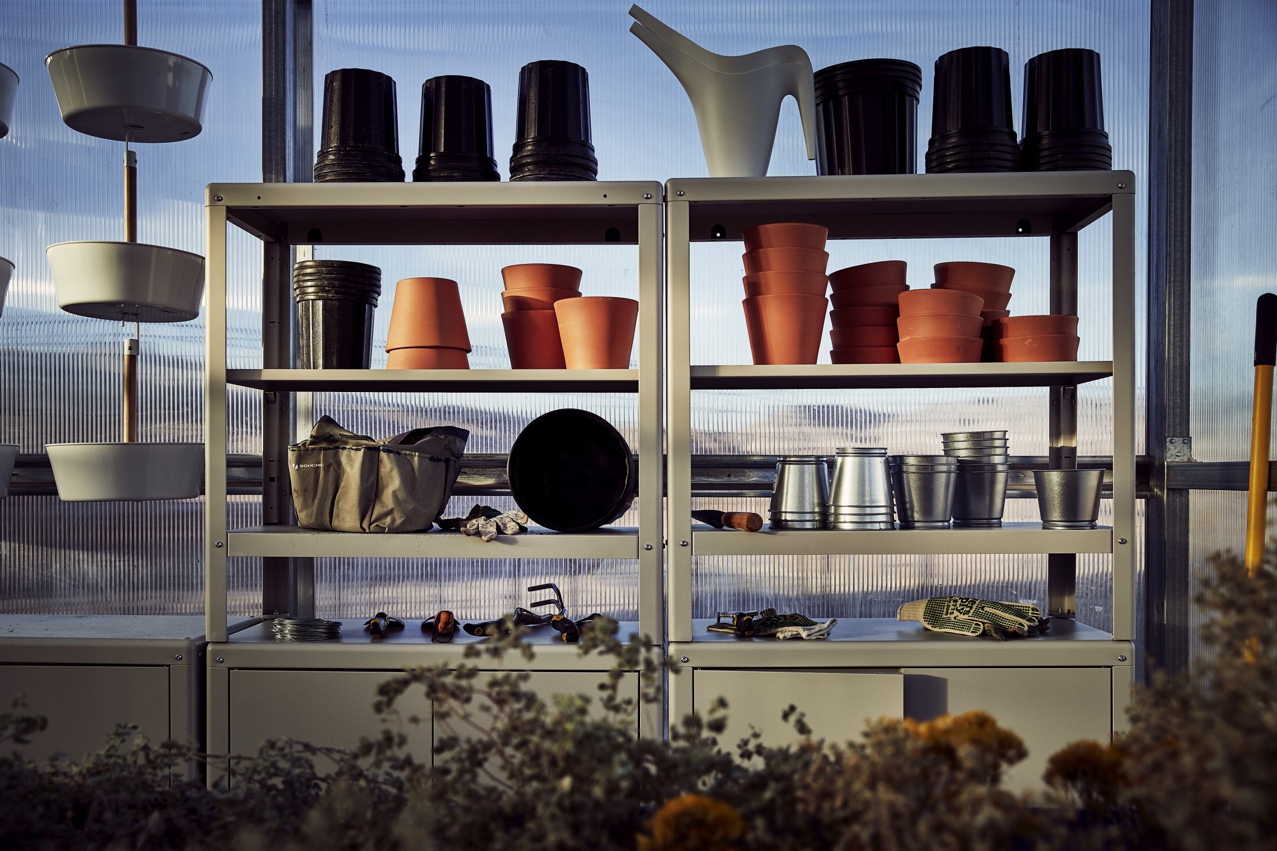 shelves with pots