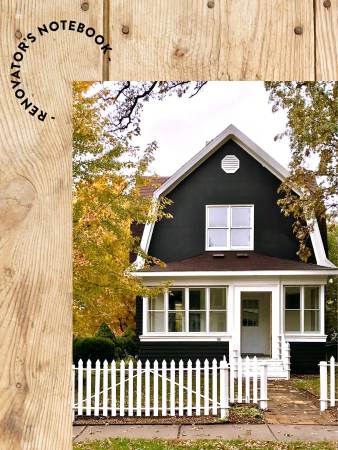 renovator's notebook note with a brown and white cottage