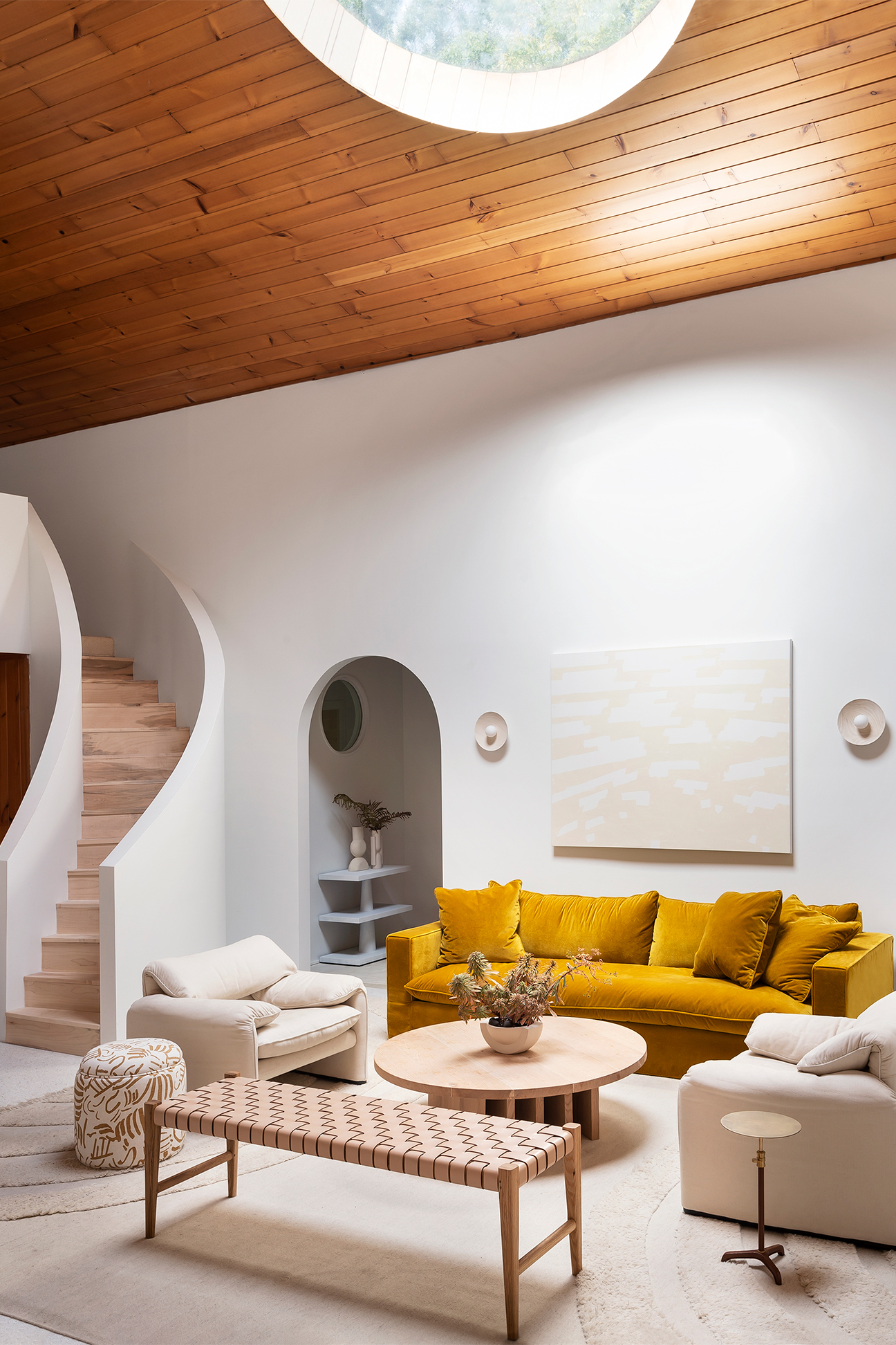 Living room with round skylight