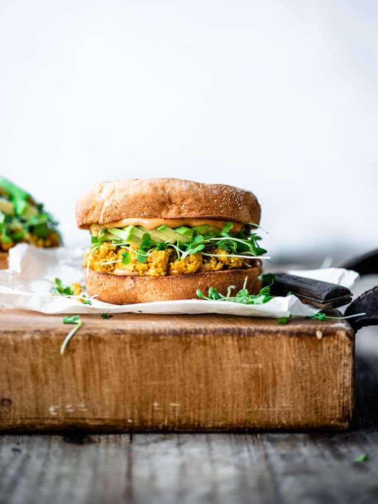 sandwich on a butcher block counter