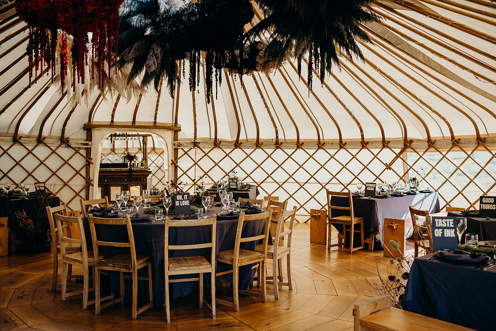 Yurt decorated with dark florals