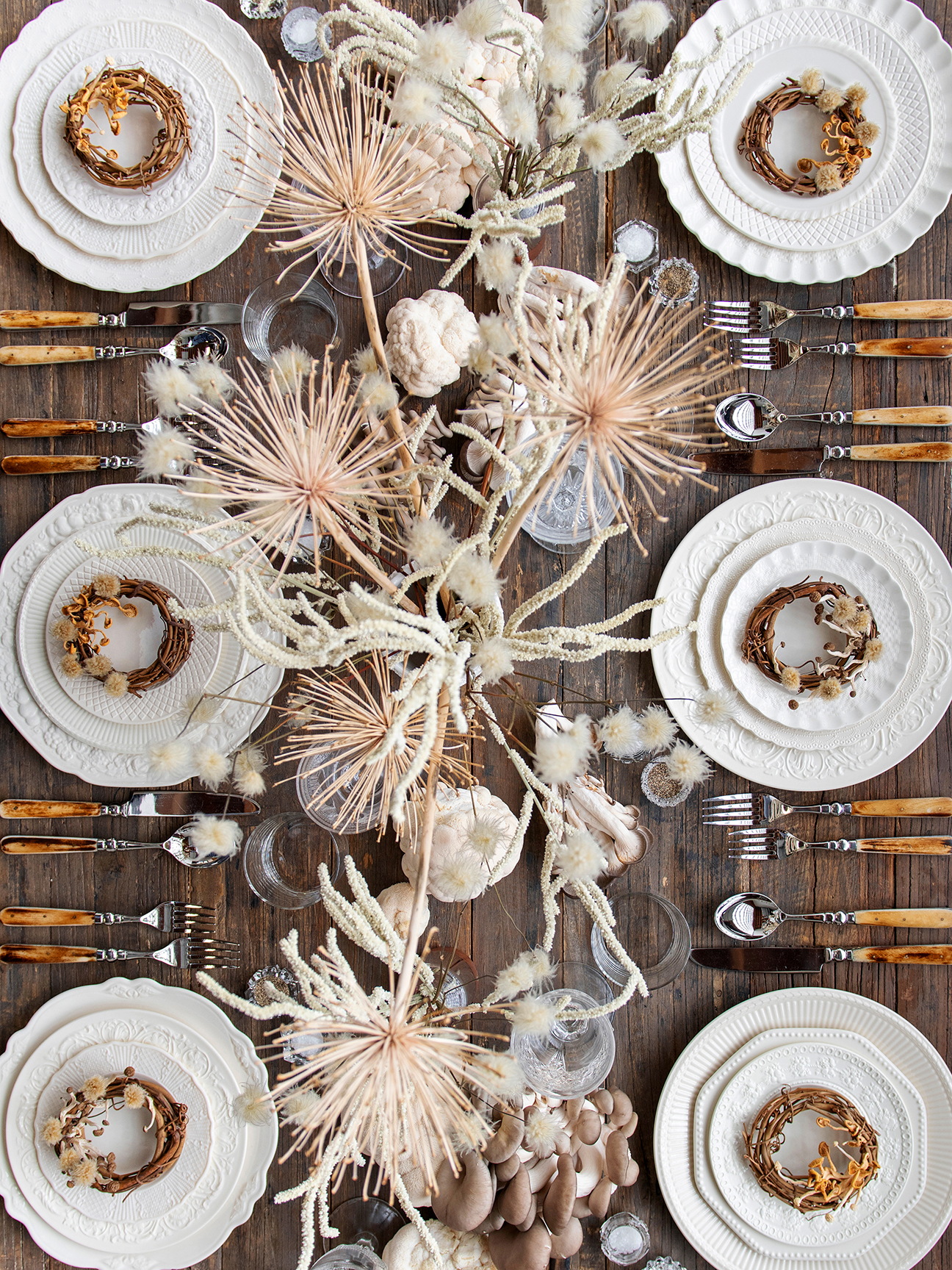 Tablescape with mushroom centerpiece