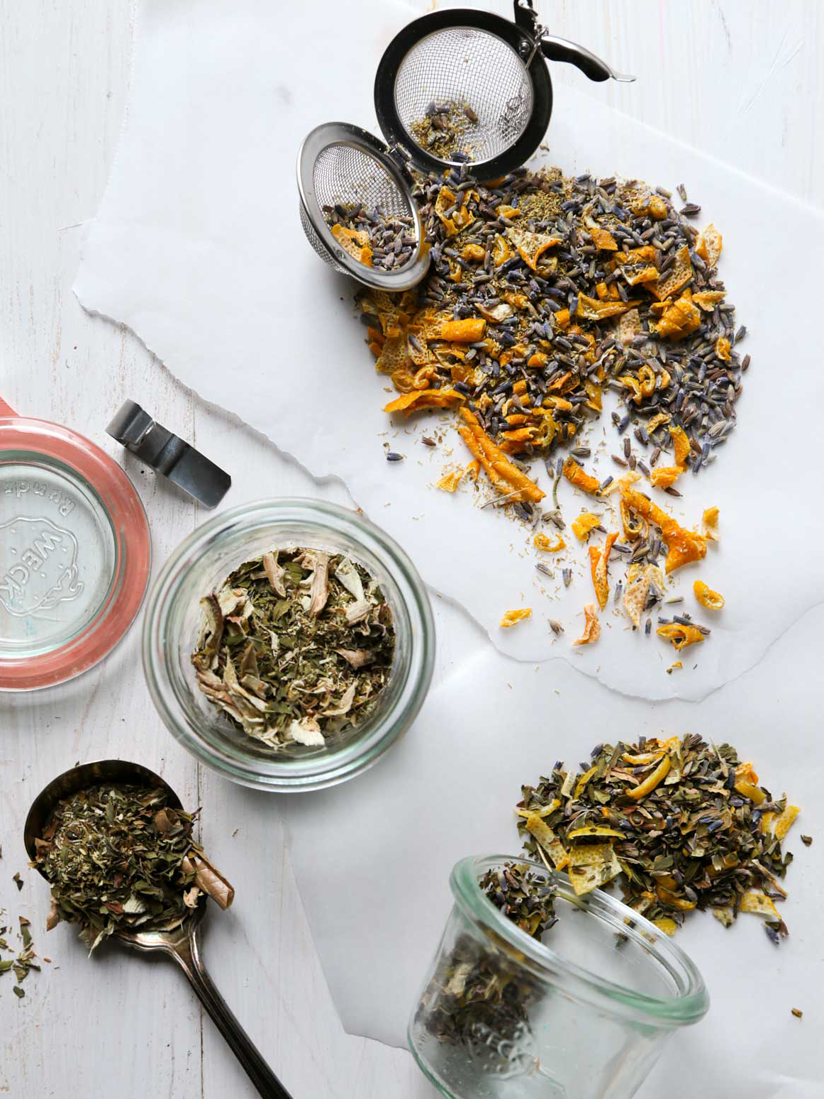 Tea blends on table.