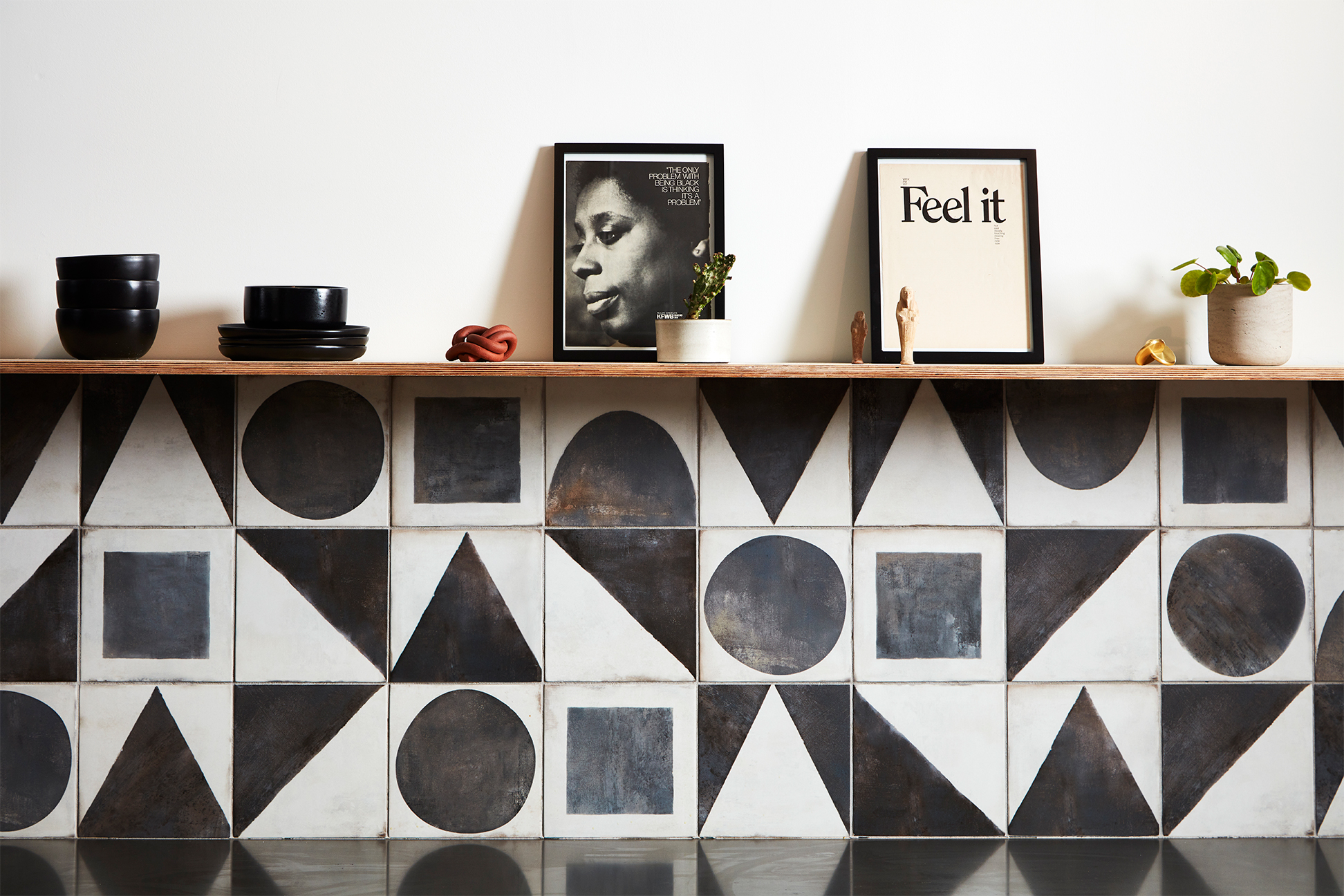 black and white geometric tile