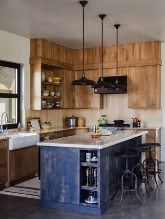 Kitchen with wood-toned cabinets