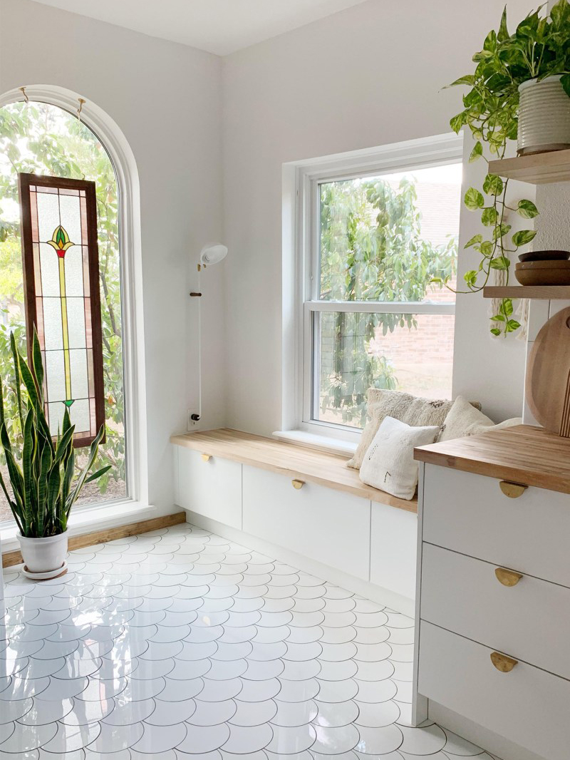 white kitchen stained glass window