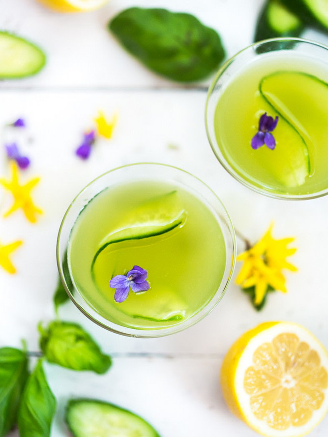 green cocktail with cucumber