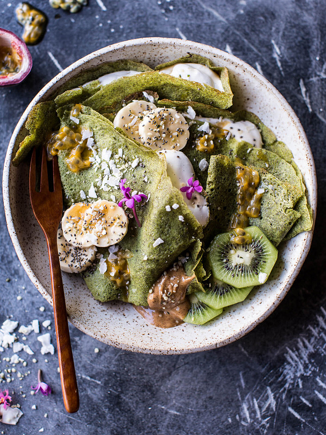 green banana crepes with kiwi