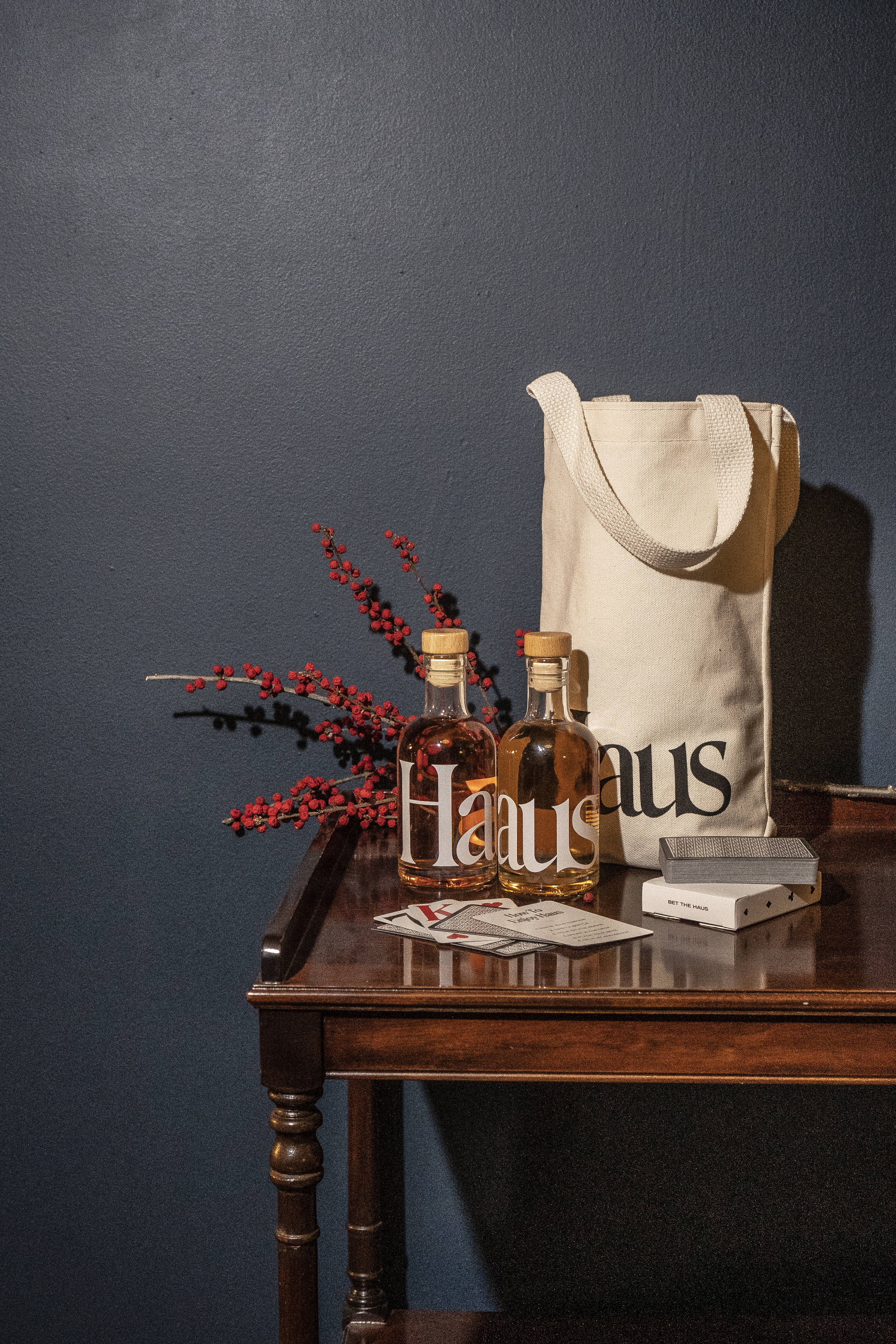 Two bottles of Haus on display