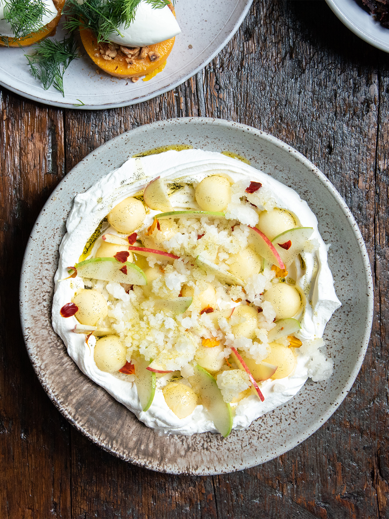 shaved apples on ice cream