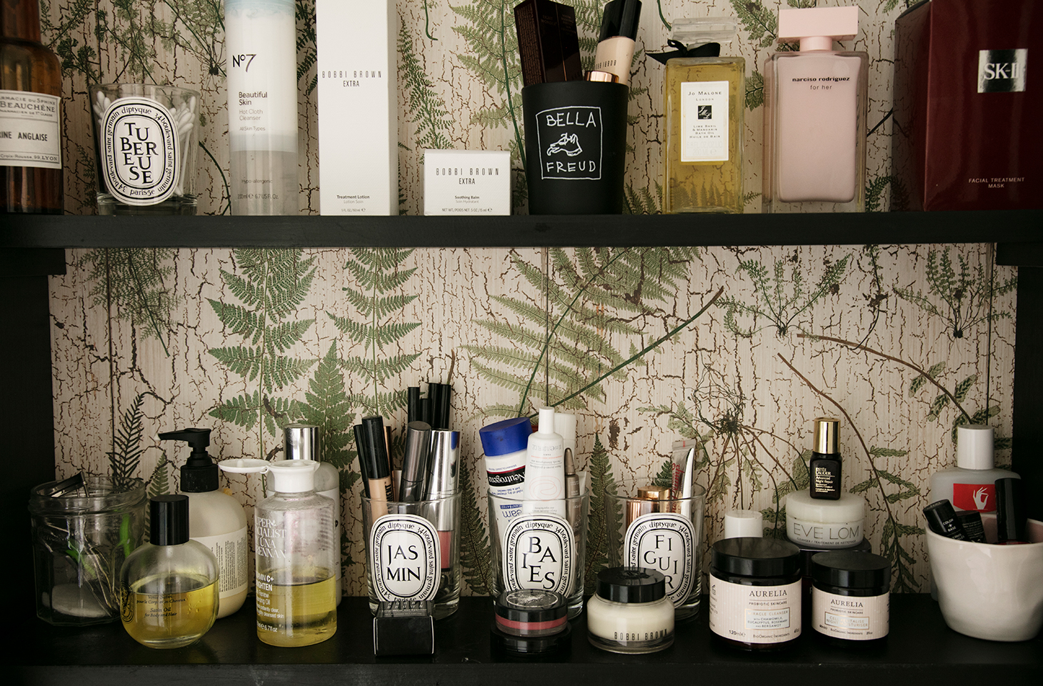 Medicine cabinet with luxury beauty products