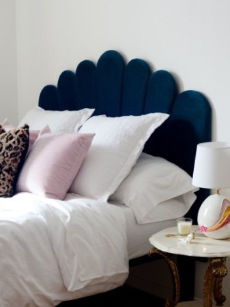 navy blue shell-shaped headboard