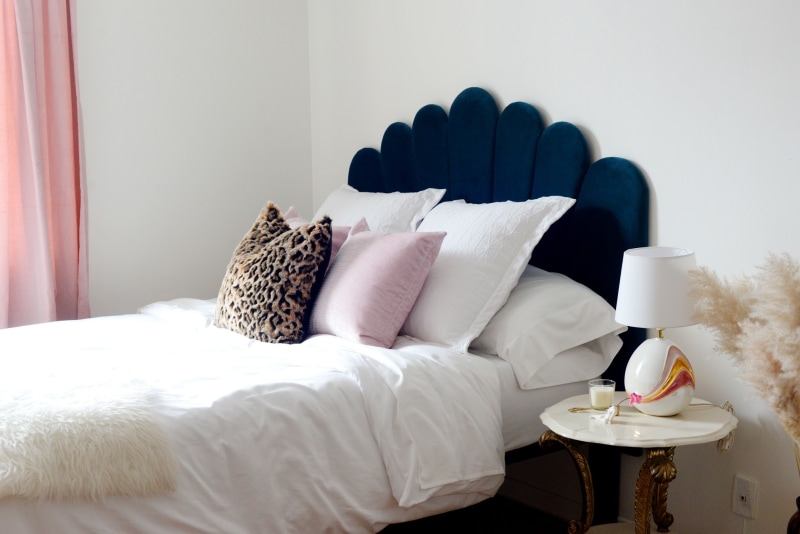 navy blue headboard bed