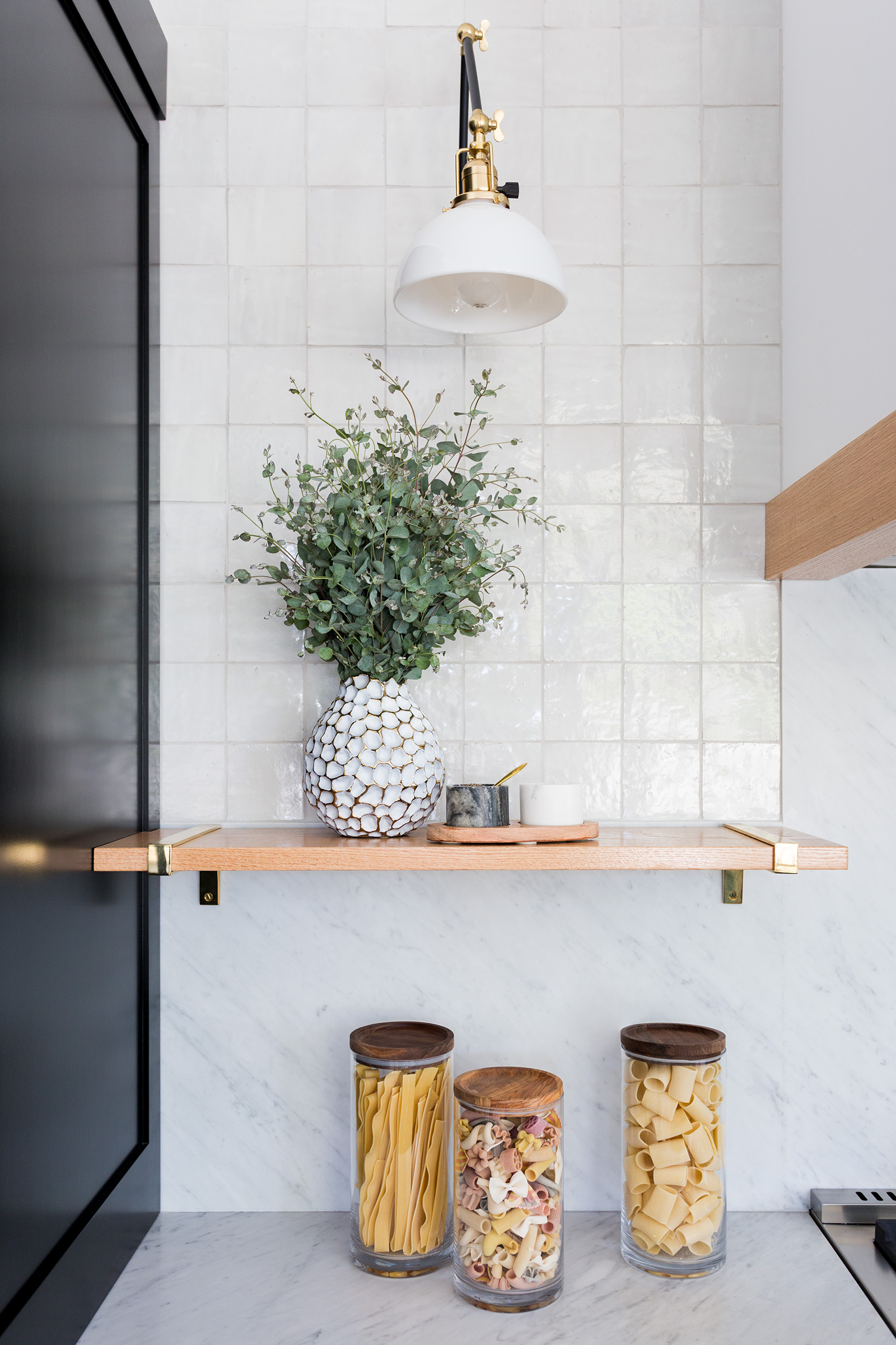 white zellige tiles nook in kitchen