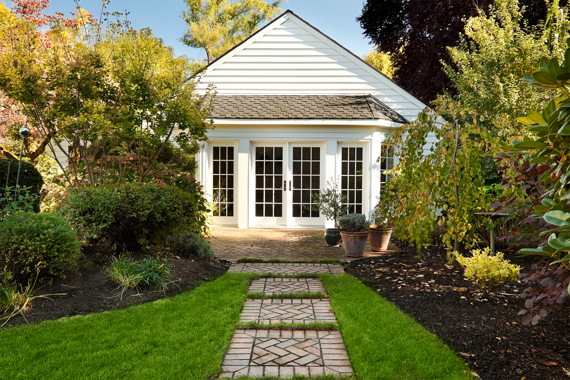 white cottage exterior