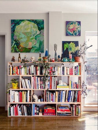 Bookshelf filled with assorted decor