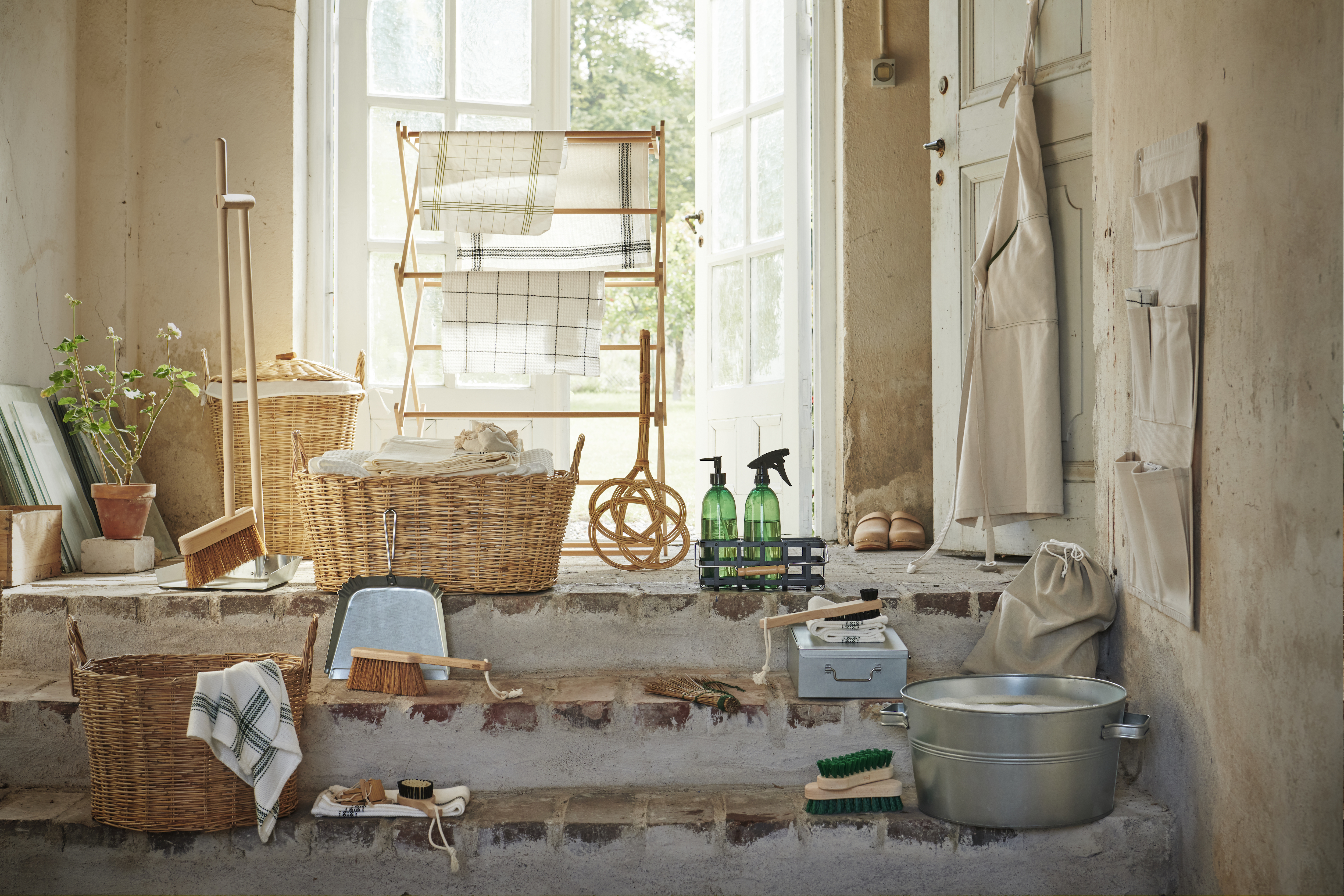 natural material cleaning supplies in a room