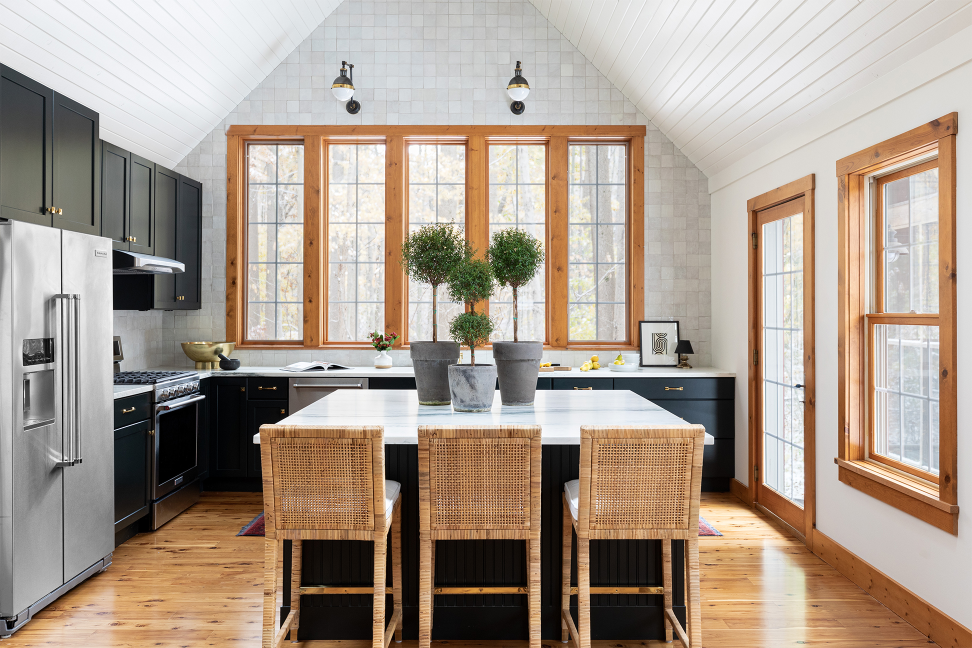 kitchen with island barstools