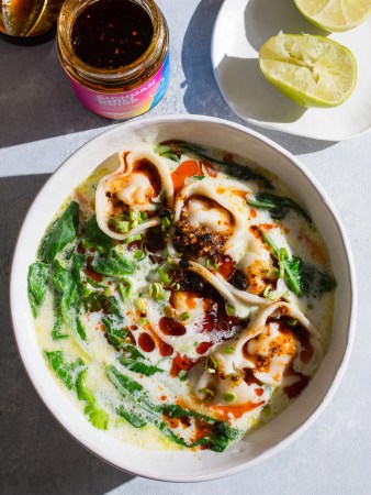 Curry and dumplings with hot sauce