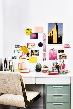 Desk with assorted accessories