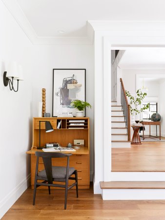 Desk in the corner of a room