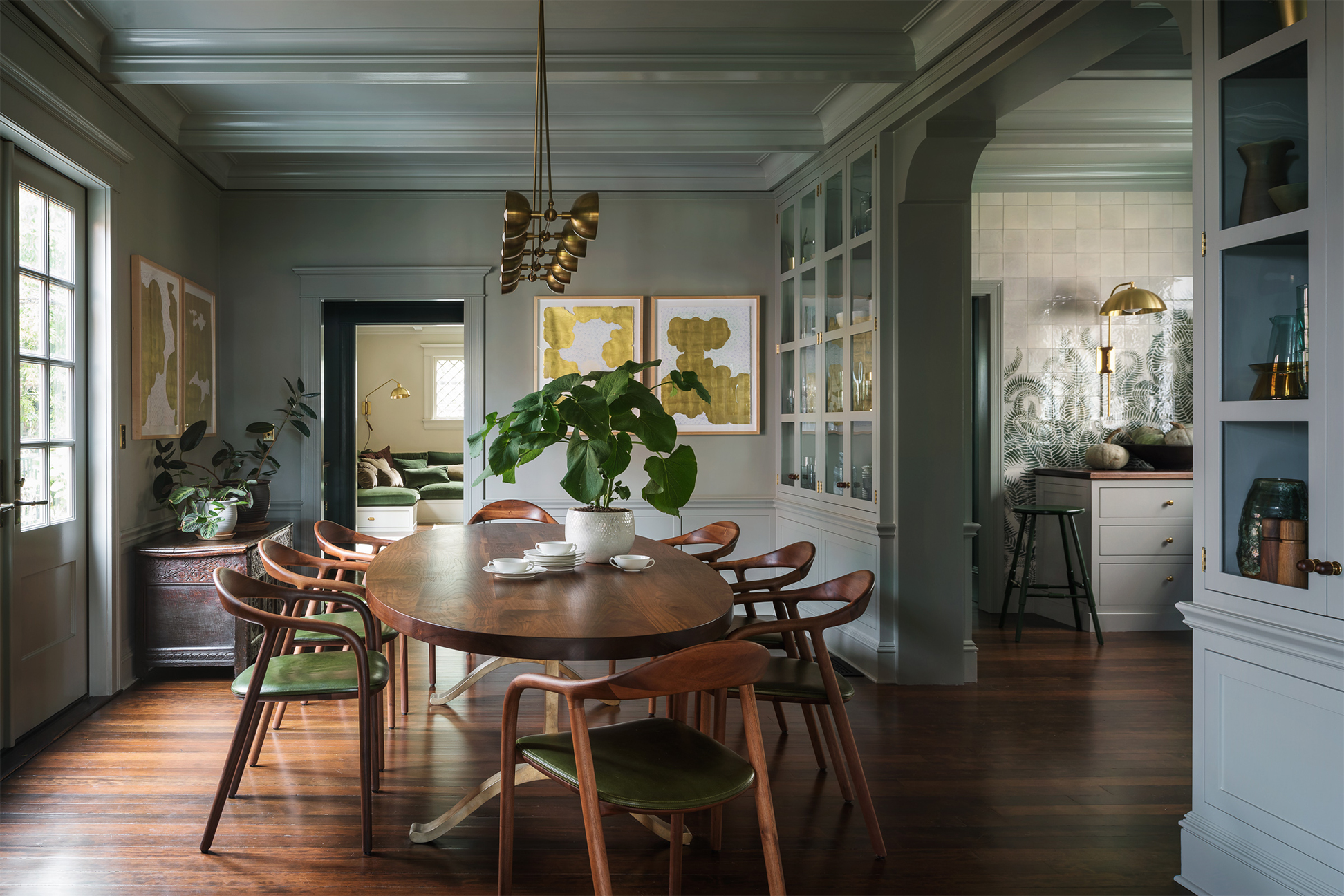 dark green dining room