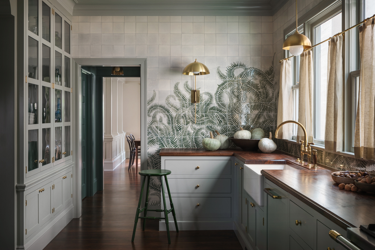 kitchen with green tile