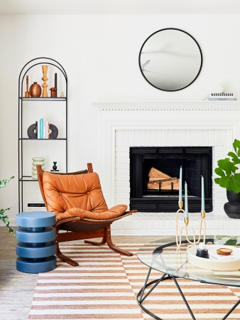 White interior with fireplace