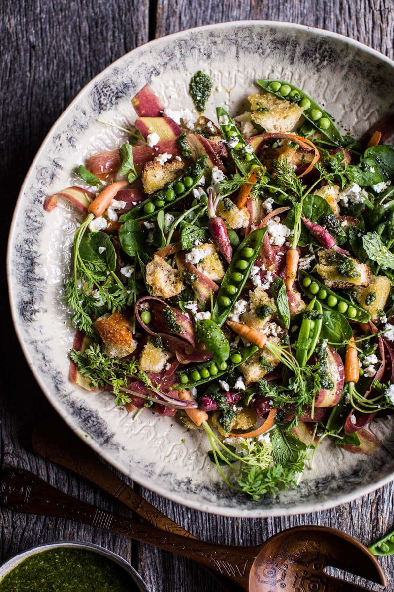 spring pea and carrot pesto salad