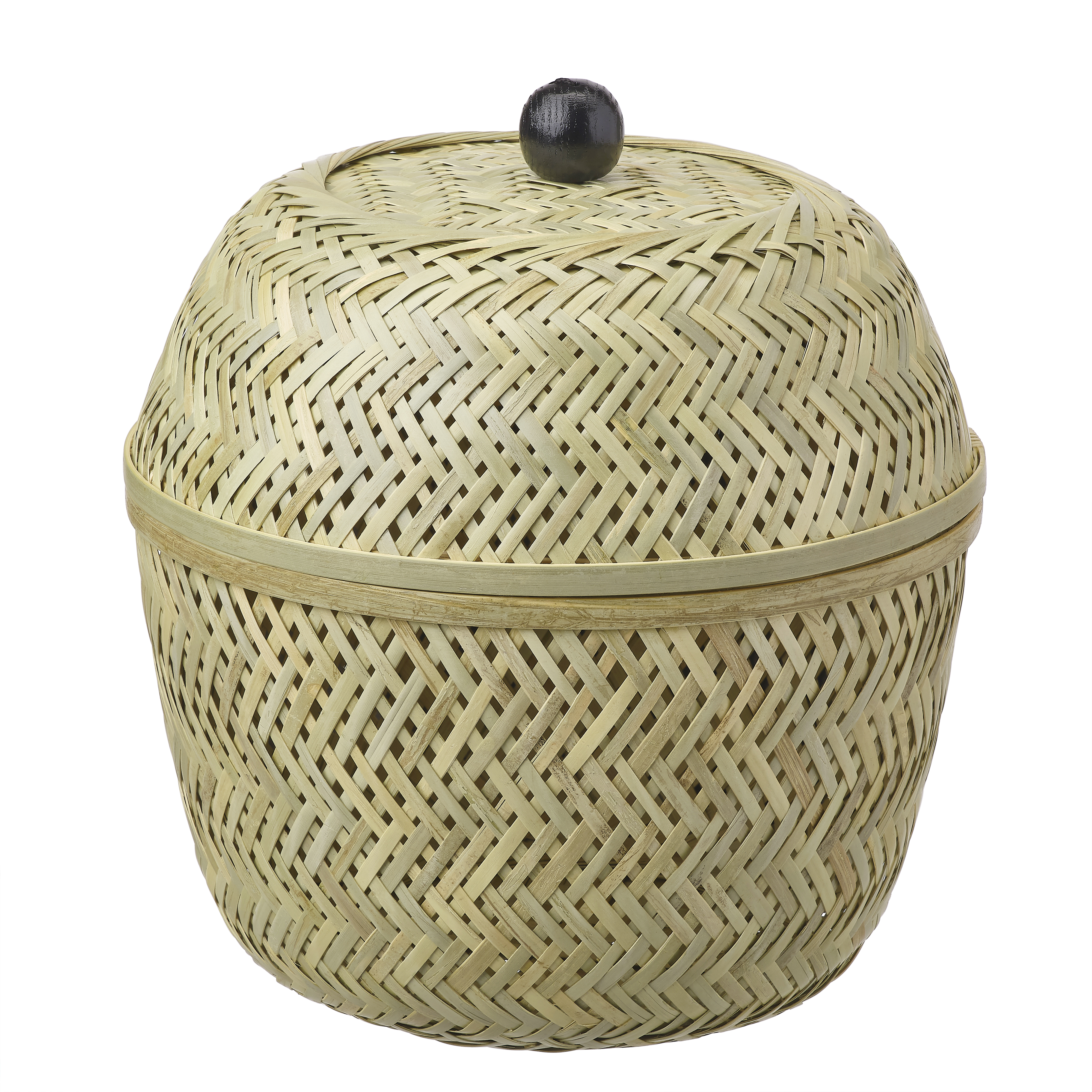 tall bamboo basket with black knob