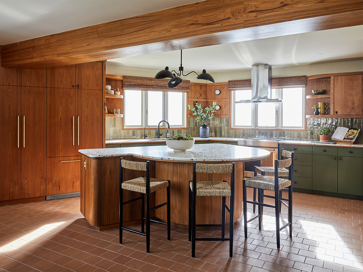 retro wood and green kitchen