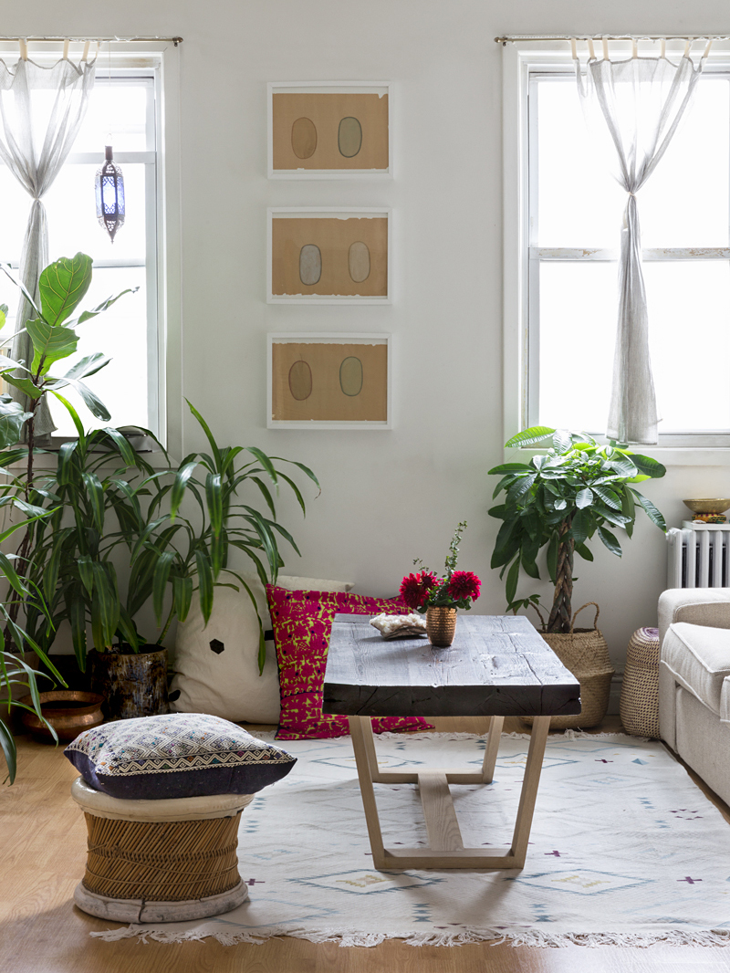 Bright living room with sheer curtains