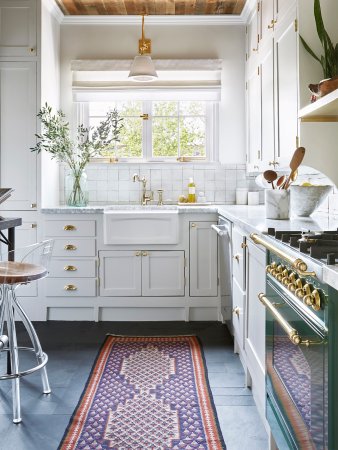 red vintage runner in a kitchen