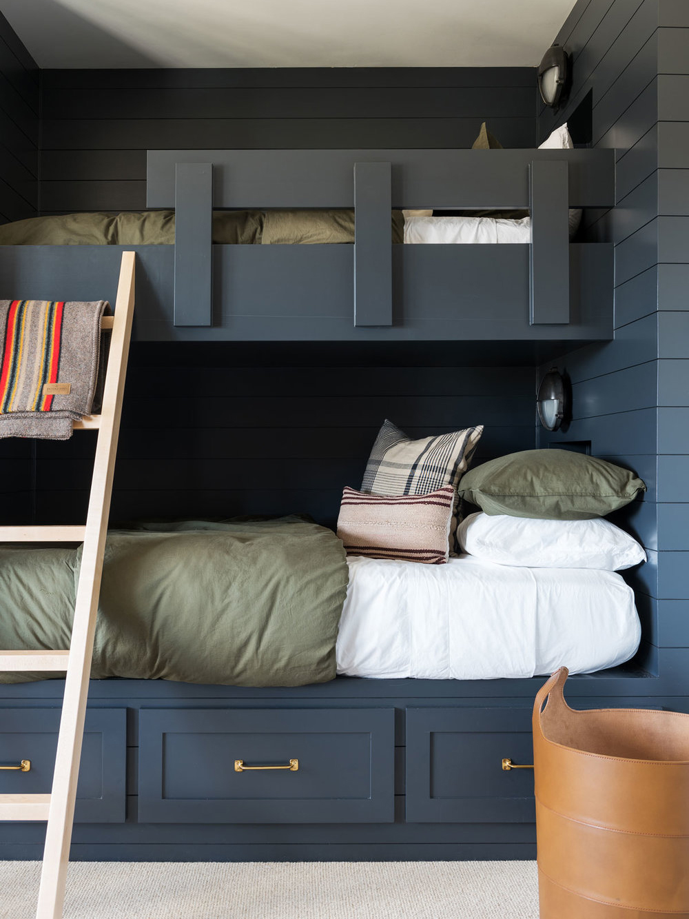 dark blue built in bunk beds