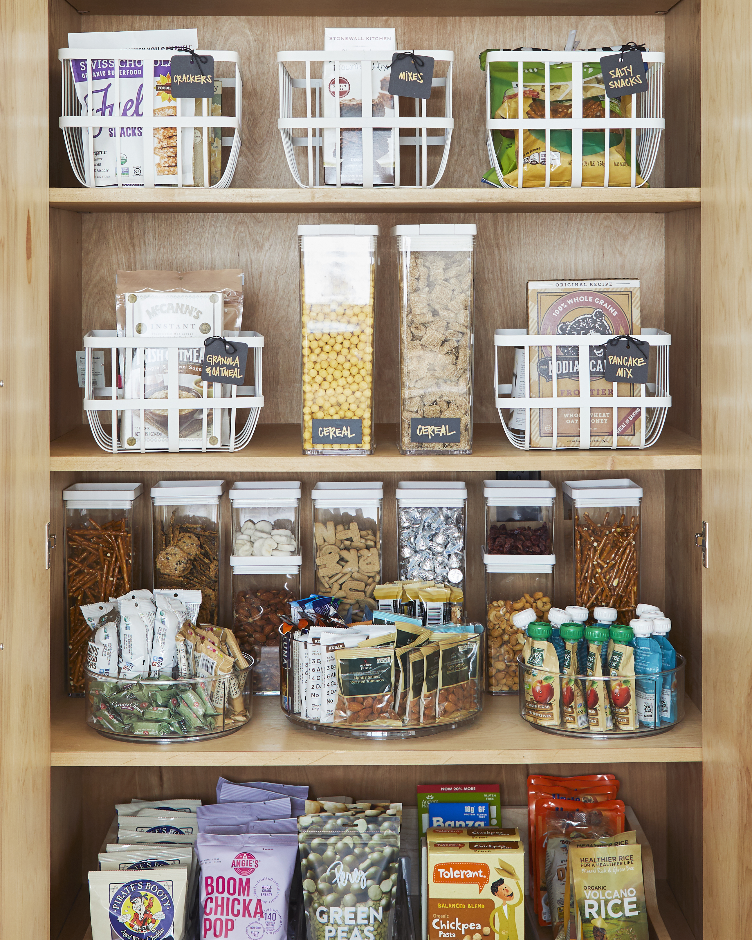 organized pantry with bins