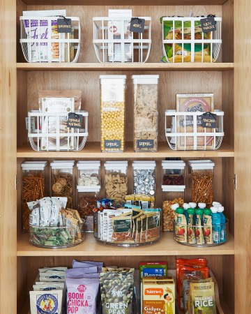 organized pantry with bins