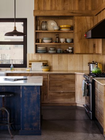 natural-toned kitchen with rustic island