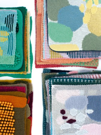 Colorful mixed knitted samples in varied patterns