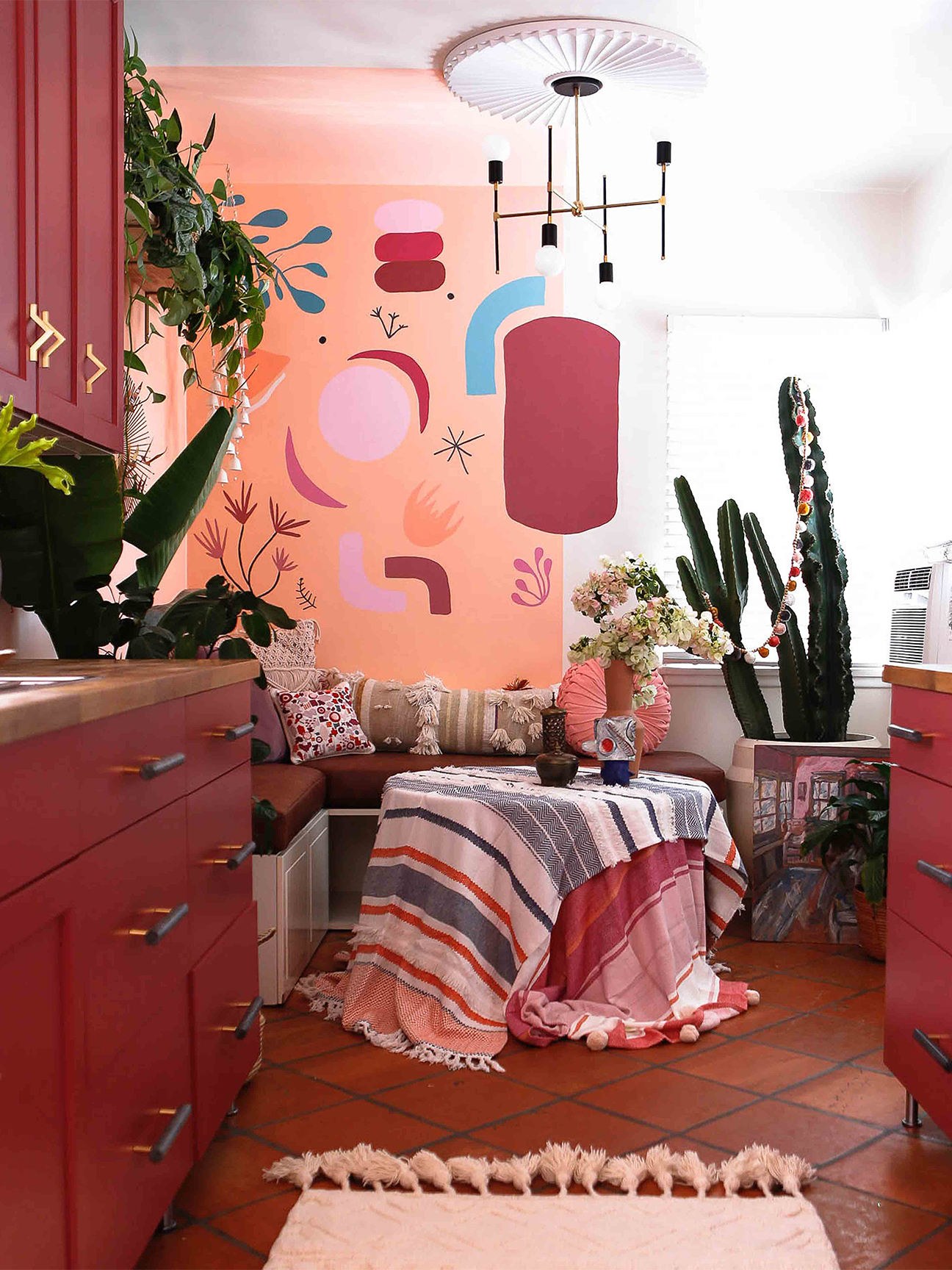 pink and red boho kitchen
