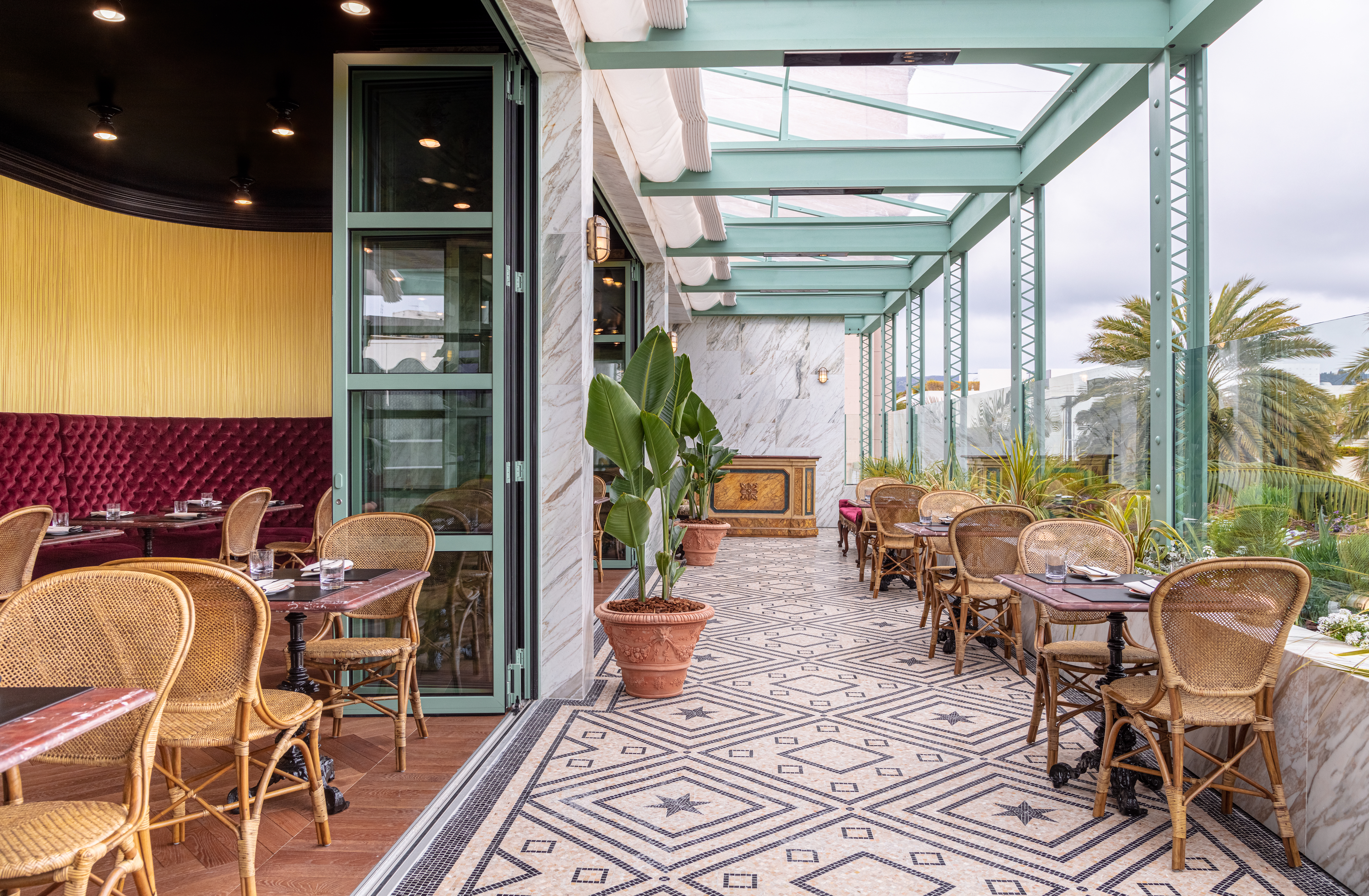 open air restaurant with painted frames