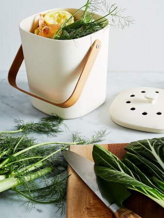 white bamboo compost bin