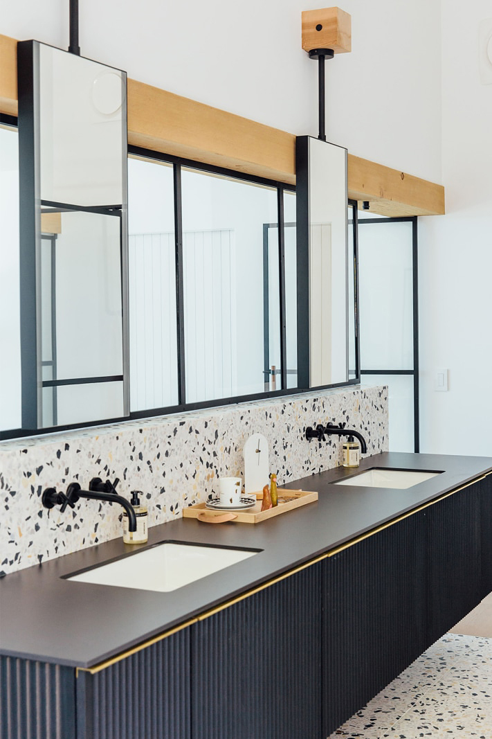 Black and white terrazzo bathroom