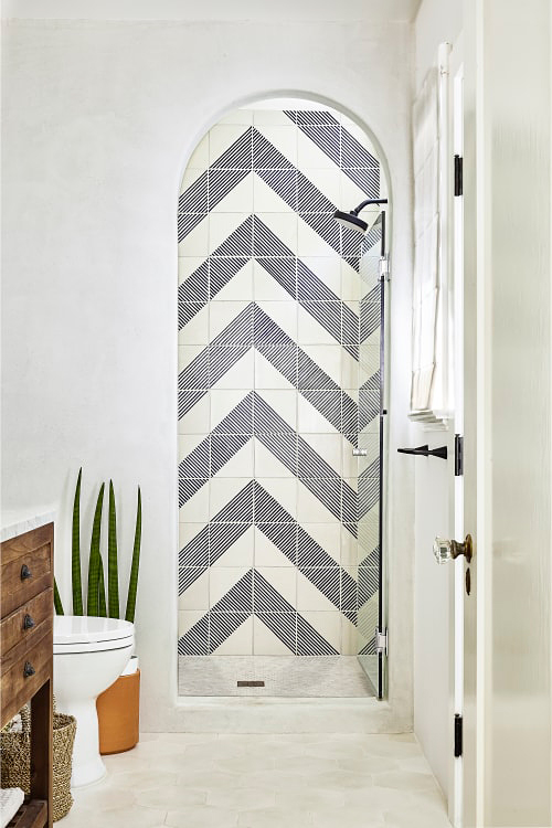 Bathroom with chevron pattern shower