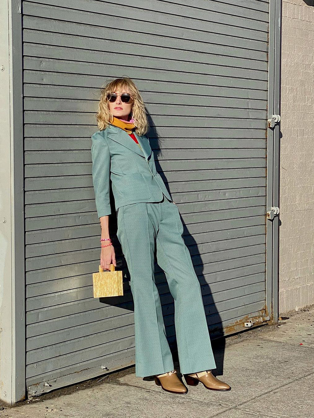 woman in blue suit