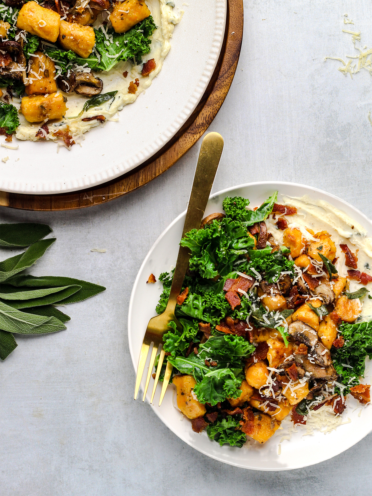 sheet pan sweet potato gnocchi with salad