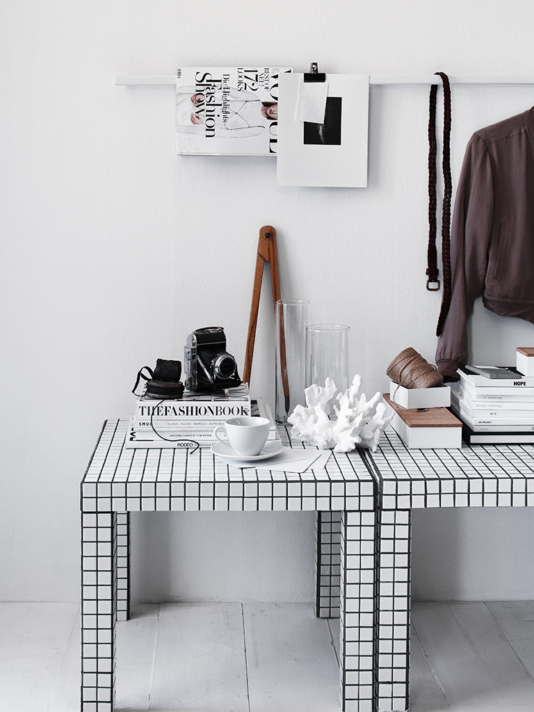 white and black grid tables