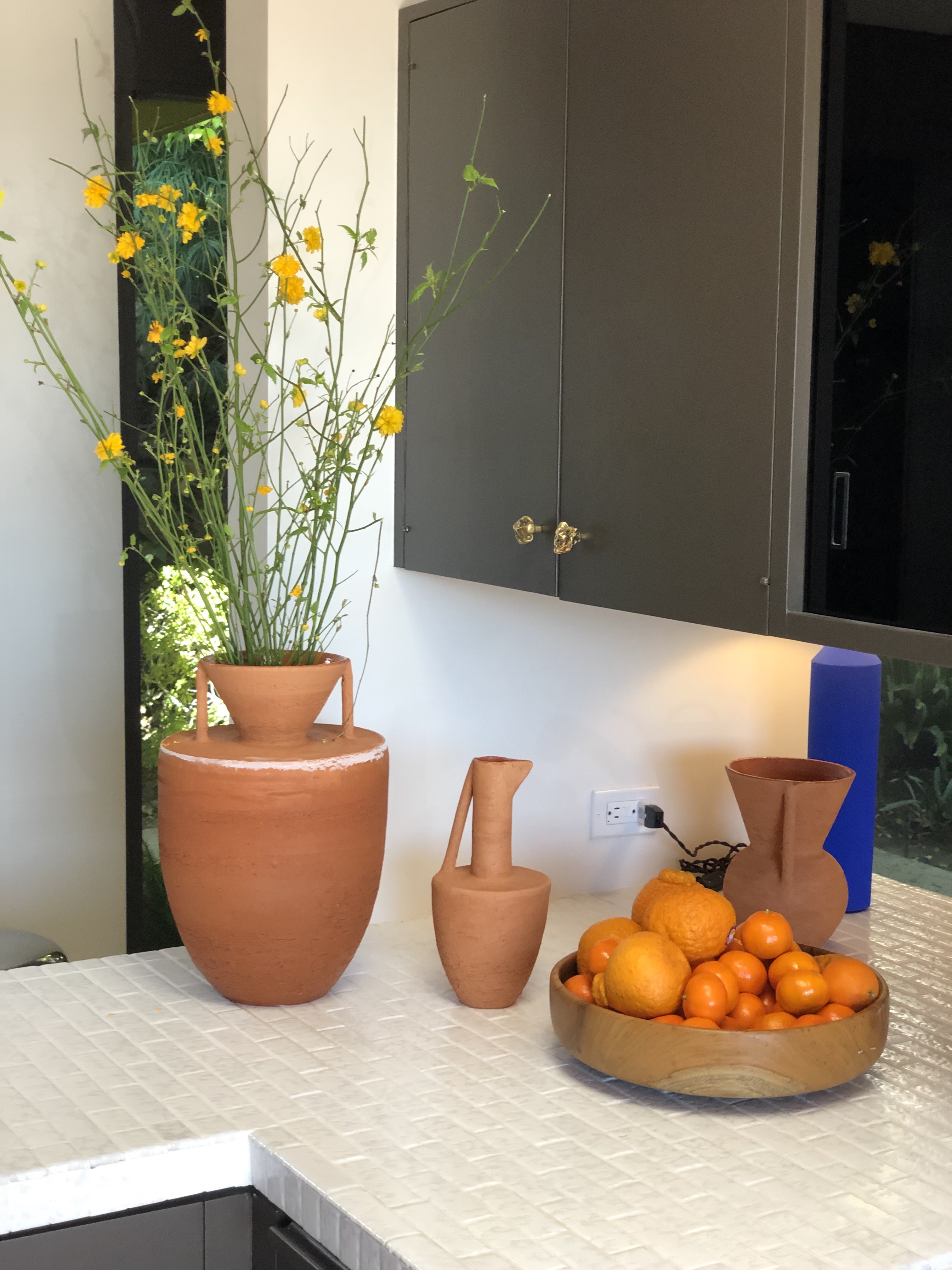 white tiled counters