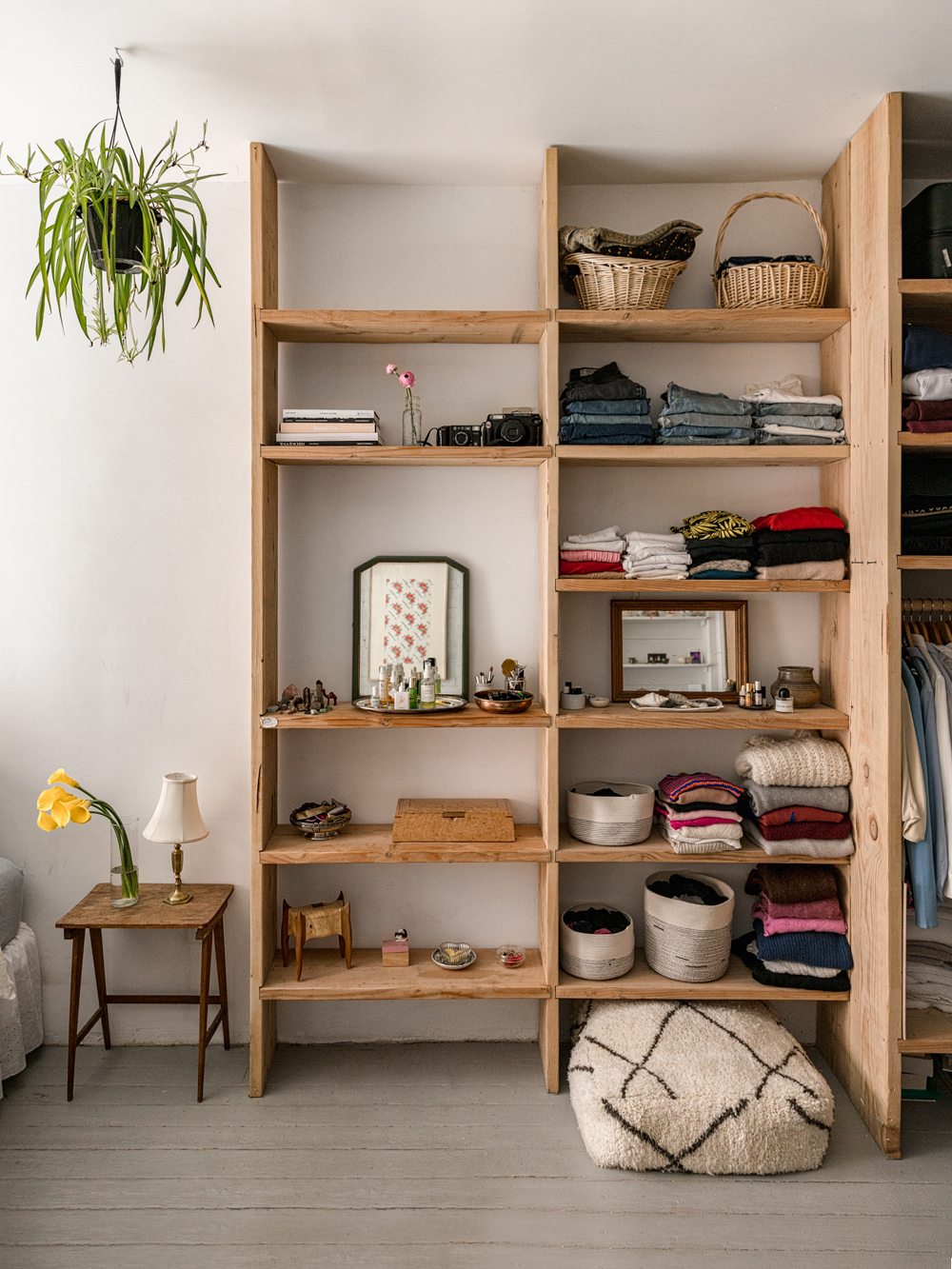 wooden built-in shelves